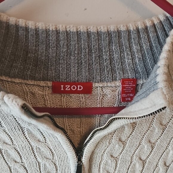 IZOD Men's Zip Up Cable Knit Sweater - Cream - Picture 2 of 3